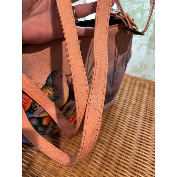 ANUSCHKA Hand painted Leather Crossbody Bag Bird & Flowers - Picture 7 of 11